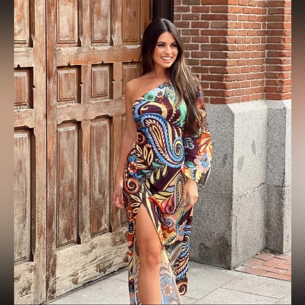 ZARA PAISLEY DRESS ASYMMETRIC HEM NWT boho summer FORMAL PARTY BLOGGER fav rare - Picture 1 of 10